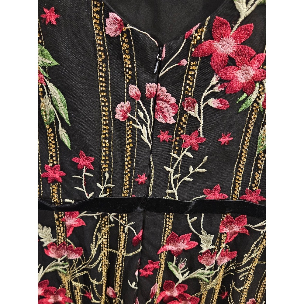 Marchesa Notte  Sz 6 Embroidered Mesh Midi Dress Cap Sleeve Belted‎ Formal #467H - Picture 9 of 15